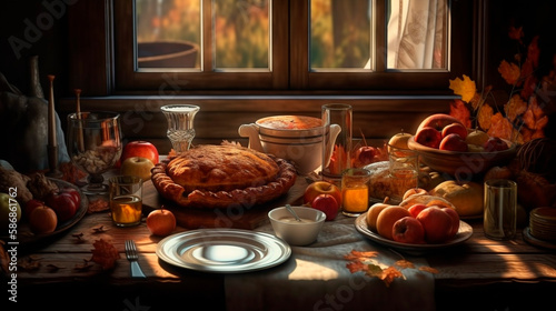 Thanksgiving food on the table, created with Generative AI Technology