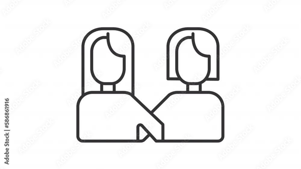 Animated friends white line icon. Girls embracing. Friendly relationship. Female best friend. Loop HD video with chroma key, alpha channel on transparent background, black solid background Animated friends white line icon. Girls embracing. Friendly relationship. Female best friend. Loop HD video with chroma key, alpha channel on transparent background, black solid background