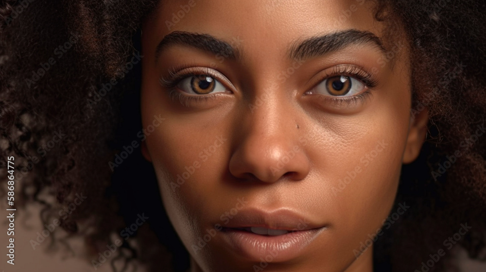 Close-up view on face of black woman on beige background Close-up view on face of black woman on beige background