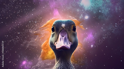 euphoria dreamy aura atmosphere, collage illustration style cute happy black duckling, Generative Ai