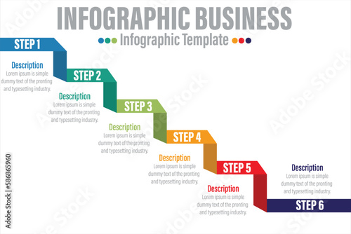 Infographic design template with 6 Step or six option for Presentation infographic, Timeline infographics, steps or processes. Vector illustration. © InfoSoul