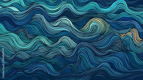 Abstract summer ocean waves background, Generative AI © Filip