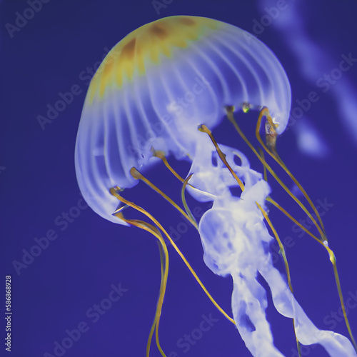 Kolorowa, świecąca meduza. Ilustracja wygenerowana przy pomocy AI.