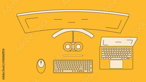 Desk infographic with desktop and laptop
