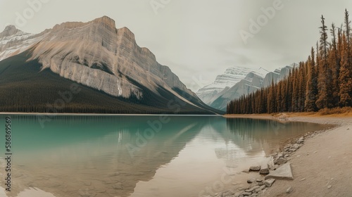 nature abstract background of rock mountain peak, mountain high with lake, minimalism style, Generative Ai