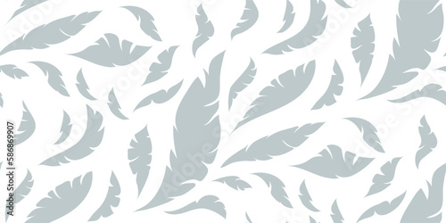 Seamless feather pattern on a white background. Abstract background for fabric and paper design. Seamless feather pattern. The feathers are abstract and of different sizes. Solid blue