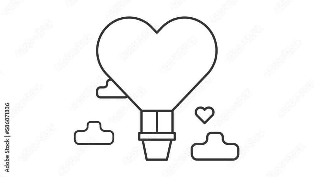 Animated air balloon white line icon. Heart-shaped floating aerostat. Recreation and travel. Loop HD video with chroma key, alpha channel on transparent background, black solid background Animated air balloon white line icon. Heart-shaped floating aerostat. Recreation and travel. Loop HD video with chroma key, alpha channel on transparent background, black solid background