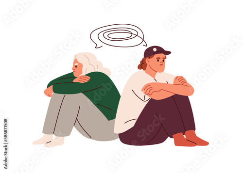 Couple in conflict, quarrel. Relationship crisis, disagreement, miscommunication, misunderstanding concept. Unhappy man and woman breakup. Flat graphic vector illustration isolated on white background