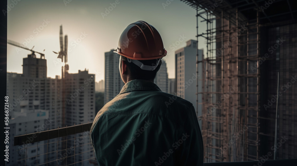 Male engineer wearing a hardhat. Generative Ai