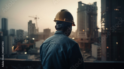 Male engineer wearing a hardhat. Generative Ai © andranik123