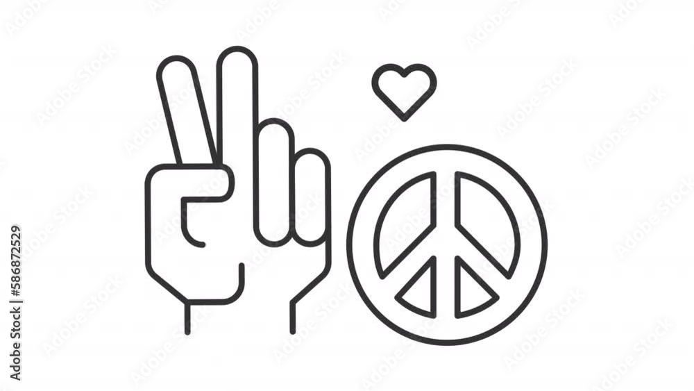 Peace sign white line icon animation. CND symbol and greeting gesture. Body language. Pacifism emblem. Loop HD video with chroma key, alpha channel on transparent background, black solid background Peace sign white line icon animation. CND symbol and greeting gesture. Body language. Pacifism emblem. Loop HD video with chroma key, alpha channel on transparent background, black solid background