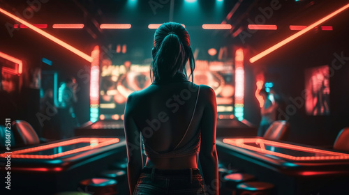 Sexy woman in night club. Generative Ai