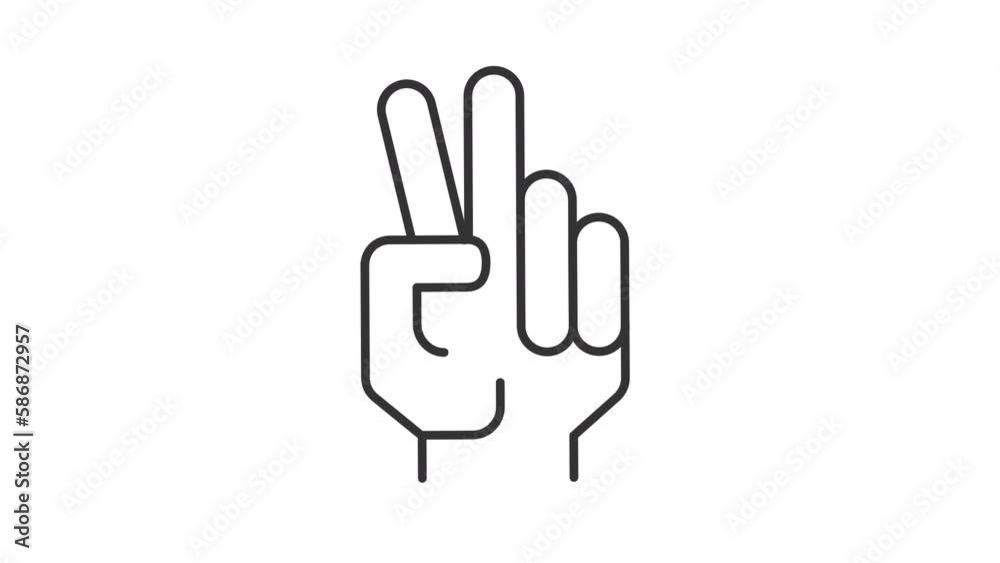 Hello sign white line icon animation. Showing v-gesture. Saying hi. Body language communication. Loop HD video with chroma key, alpha channel on transparent background, black solid background Hello sign white line icon animation. Showing v-gesture. Saying hi. Body language communication. Loop HD video with chroma key, alpha channel on transparent background, black solid background