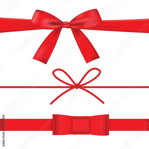 Red bow with ribbons set isolated on a white background