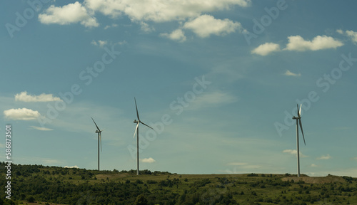 Landscape with Turbine Green Energy Electricity, Windmill for electric power production.
