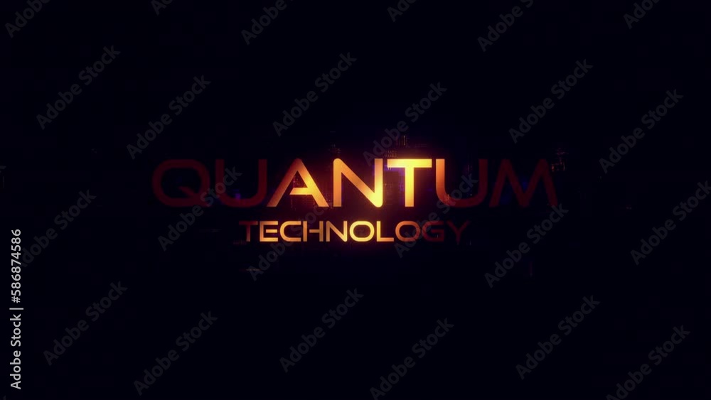 Quantum Technology glitch text effect cinematic trailer title background with digital Sci-Fi hi-tech concept. 4K 3D seamless loop science futuristic technology video cover.