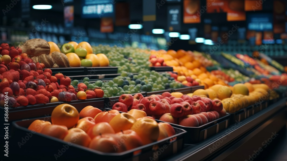 Fruits and vegetables a grocery store. Generative Ai