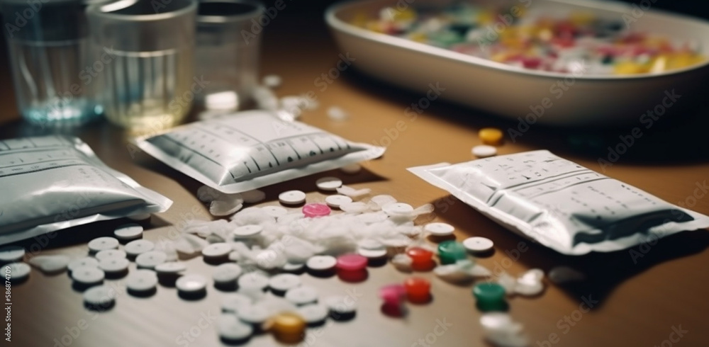 Plastic packet of drugs. Generative Ai Plastic packet of drugs. Generative Ai