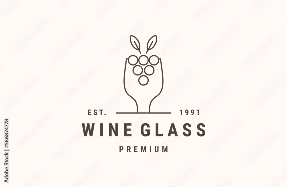 Fototapeta premium Wine glass logo vector icon illustration hipster vintage retro .