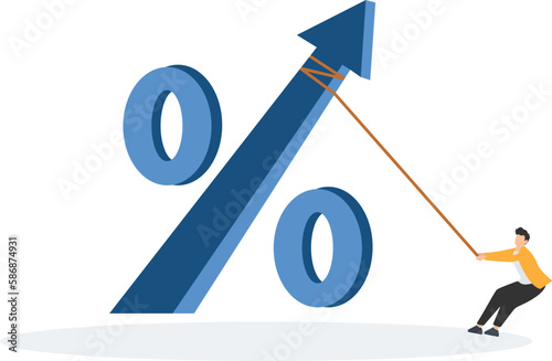 Interest rates increased, growing inflation rates, Reserve Bank, central bank's monetary policy, economic principles or loan concepts, down percentage illustration concept
