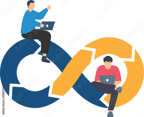 Devops, development operation, software development, working cycle to operate and support, software management concept, working on Devops cycle concept 