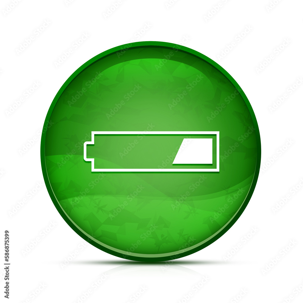 1 third charged battery icon on classy splash green round button illustration 1 third charged battery icon on classy splash green round button illustration