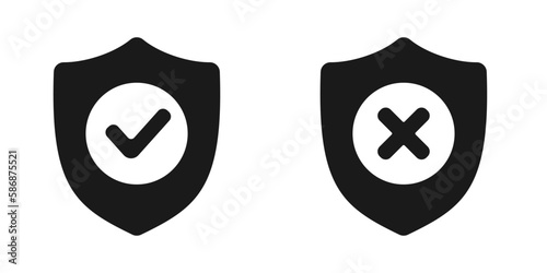 Check mark and cross on the shield. Vector illustration