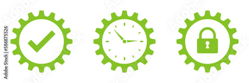 Check mark, clock, lock in the mechanism. Set of illustrations