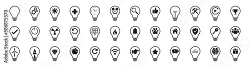Lamp icons set. Idea lamp icon collection. Flat style - stock vector