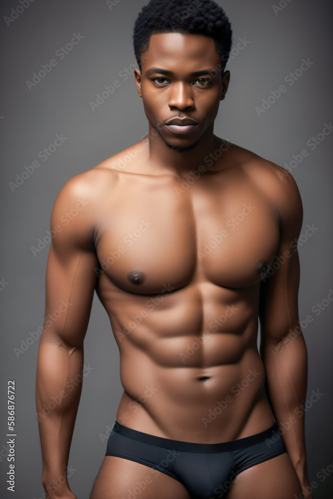 Fototapeta premium Muscular young man in a black underwear is posing for a photo.