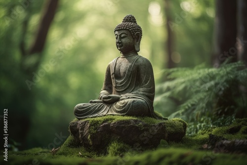 Statue of Buddha in the Green Forest - Mindfull and Inspiring