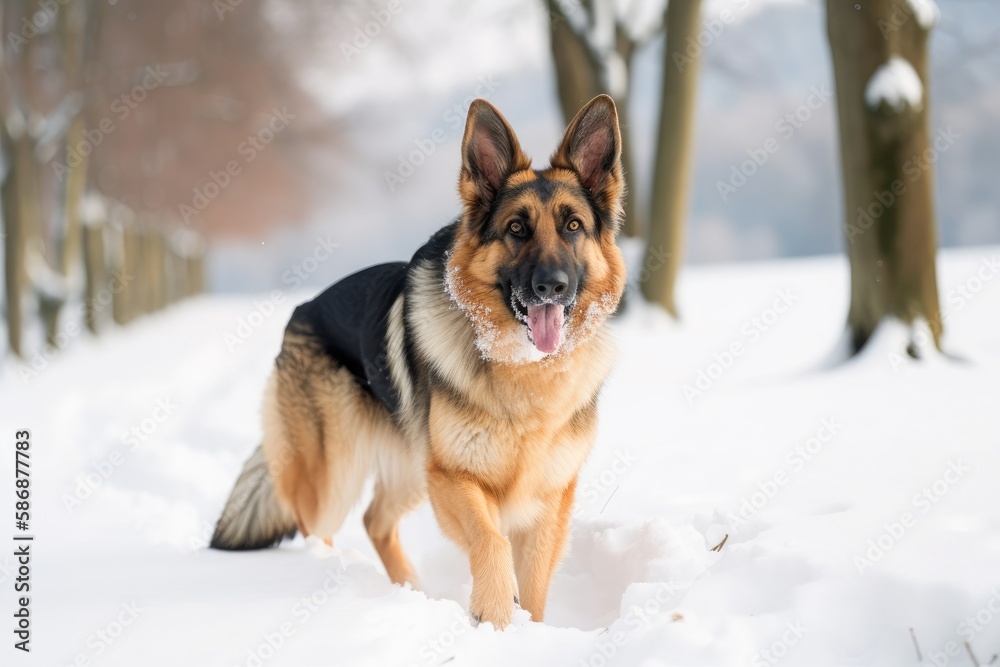 Snowy German Shepherd. Generative AI