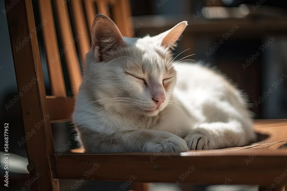 Cat snoozing in the sun on a chair. Generative AI