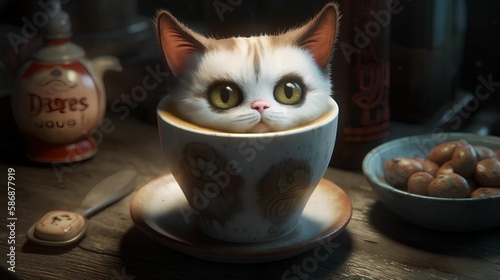 Cat in The Cup, Image Ai Generated