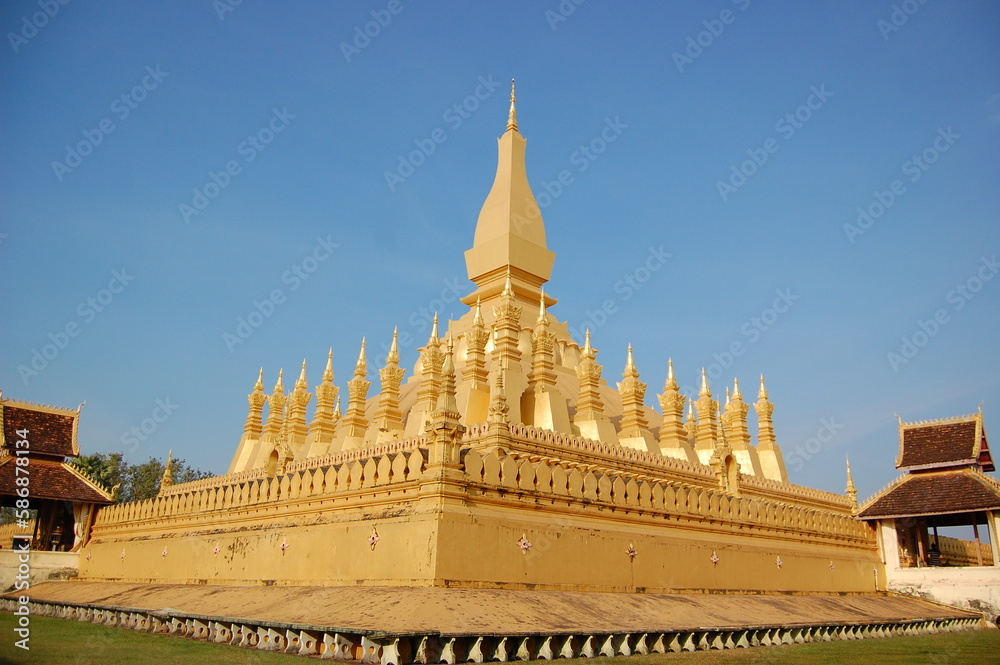 Great Stupa, gold covered large Buddhist stupa in the centre of the city of Vientiane, Laos