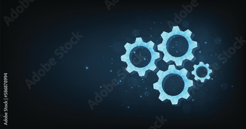 Gears 3d modern illustration on dark blue background.Digital technology and engineering design. mechanical technology symbol engineering machine.industrial development, engine operation.