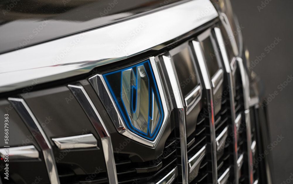 The logo sign of Toyota Alphard, a minivan produced by the Japanese ...