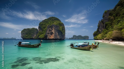 tropical paradise seascape of Southeast Asia, Generative Ai not real place photography