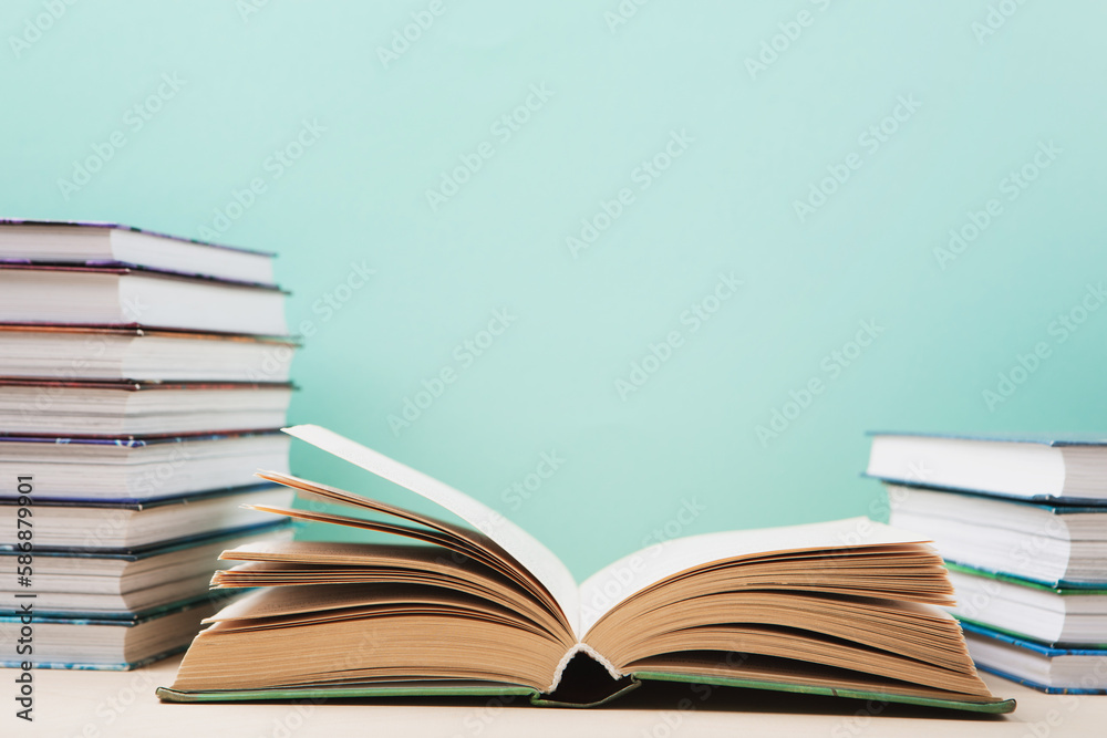 World book and Copyright day, Education concept on Blue Mint Background. World book and Copyright day, Education concept on Blue Mint Background.