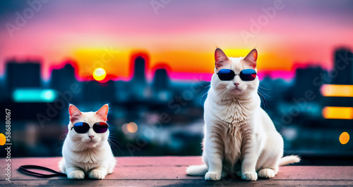 Two cats with glasses, funny composition.Generative AI