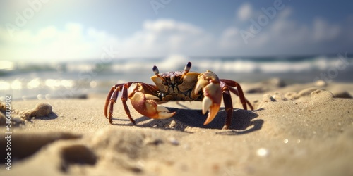 Nahaufnahme einer Krabbe am Strand - Generative AI