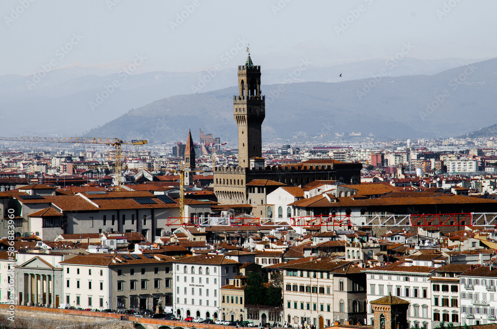 Tower of catholic church in Florence, Italy, stock photo