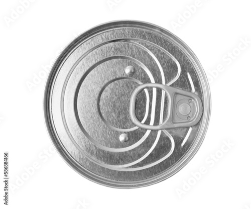 One closed tin can isolated on white, top view