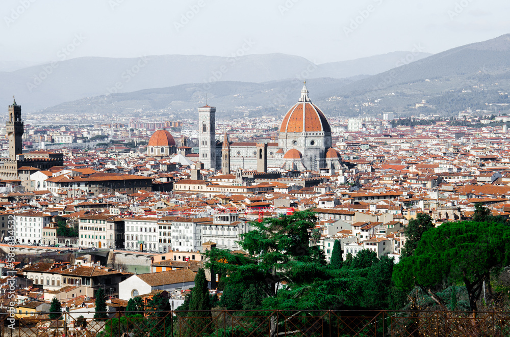Spring panorama of old town Florence in Italy, stock photo