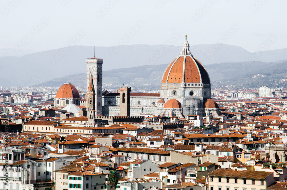 Panoramic view of Florence and old roofs, stock photo