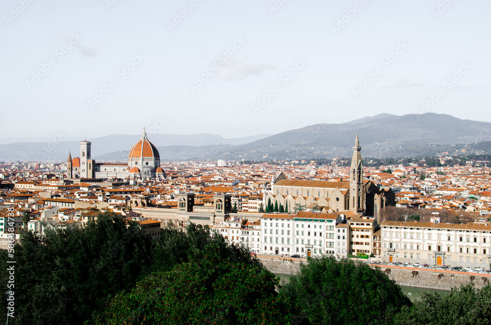 Panorama of old Florence from Michelangelo Square stock photo
