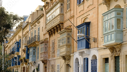 Canvastavla Typical residential houses in Malta with colorful wooden balconies