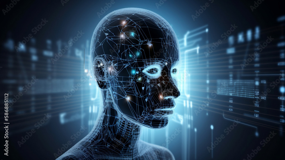 AI artificial intelligence robot android white seated at a desk in a modern corporate office, focused on a computer screen while performing work tasks. Robot. Generative AI. AI artificial intelligence robot android white seated at a desk in a modern corporate office, focused on a computer screen while performing work tasks. Robot. Generative AI.