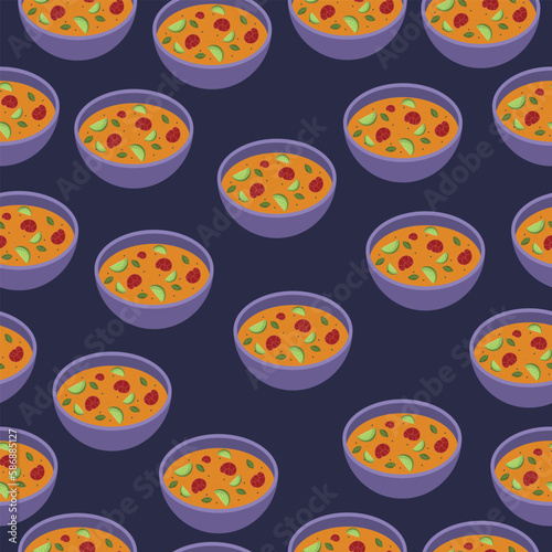 Seamless pattern with tom yam. Asian food illustration