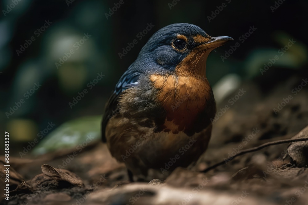 Detailed shot of an Indian Robin. Generative AI Detailed shot of an Indian Robin. Generative AI